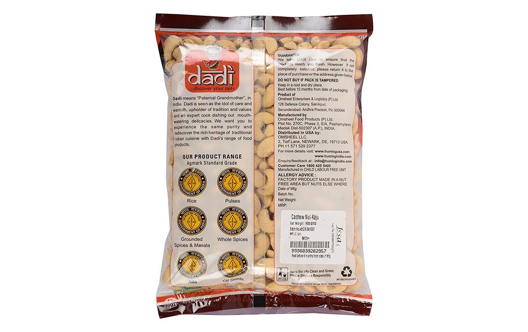 Dadi Cashew Nuts - Kaju    Pack  500 grams